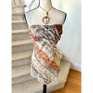 Vintage Y2K Brown White Boho Paisley Baby Doll Halter Tie Top